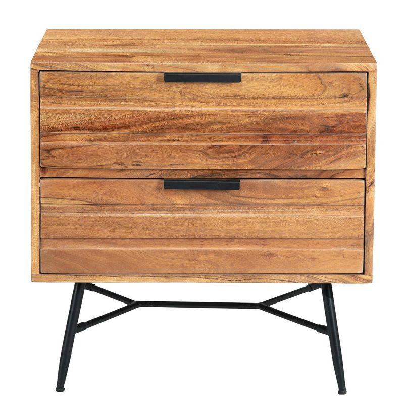 The Urban Port 2 Drawer Wooden Nightstand with Metal Angled Legs Brown/Black