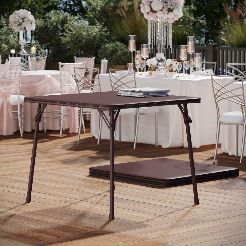 Emma and Oliver Brown Foldable Card Table with Vinyl Table Top - Game Table - Portable Table