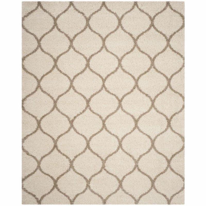 Ivory and Beige Trellis Shag Area Rug 5'3" x 7'6"