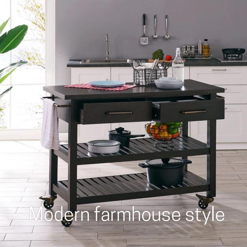 Havelock Rolling Kitchen Island Dark Tobacco - Holly & Martin: Wood Veneer, Rubberwood Frame, 2 Shelves