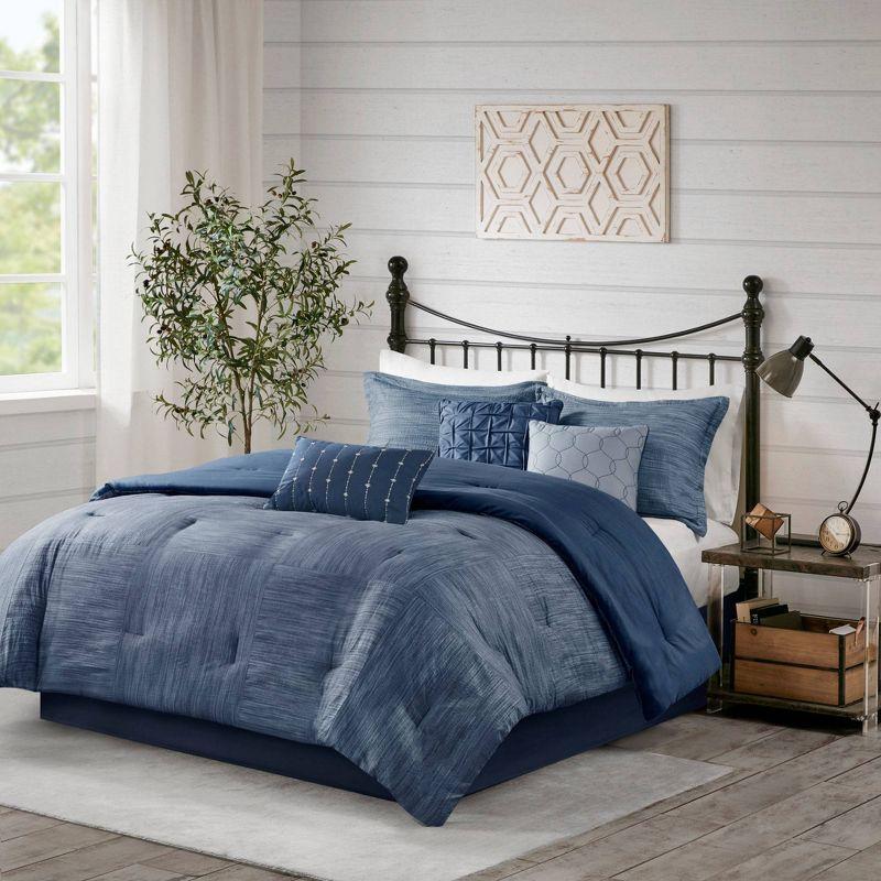 Navy King Microfiber 7-Piece Seersucker Comforter Set