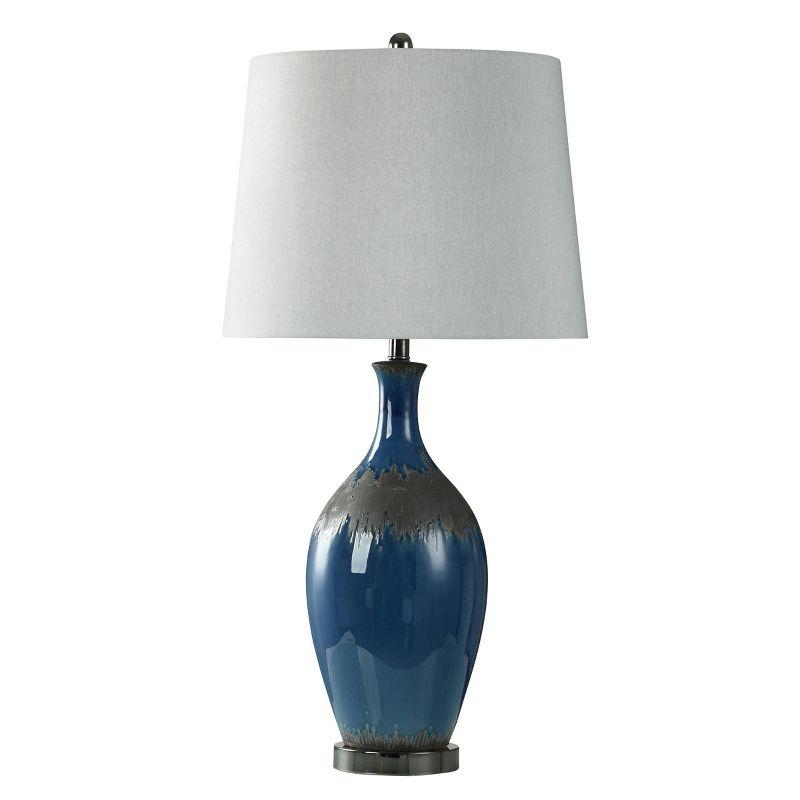 Two-Tone Matte Black and Navy Glaze Base Table Lamp - StyleCraft: Linen Shade, Adjustable, UL Listed