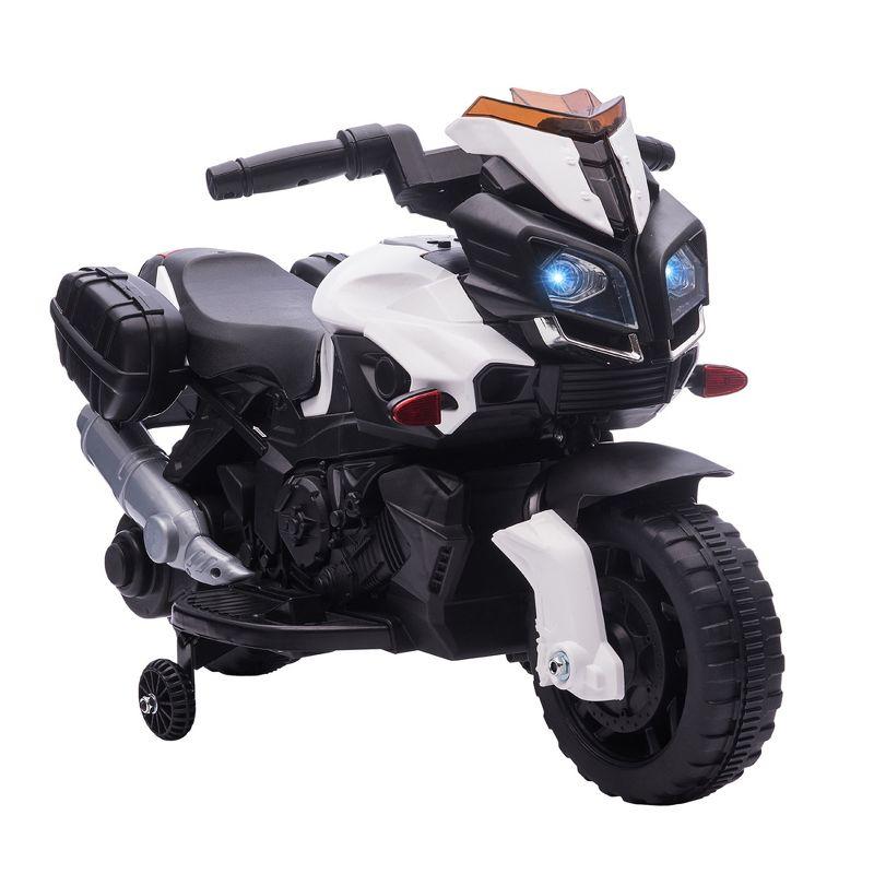 Aosom 6V Electric Motorcycle for Kids, Dirt Bike, Battery-Powered Ride-On Toy Off-Road Street Bike with Pedal, Headlights, and Training Wheels, White