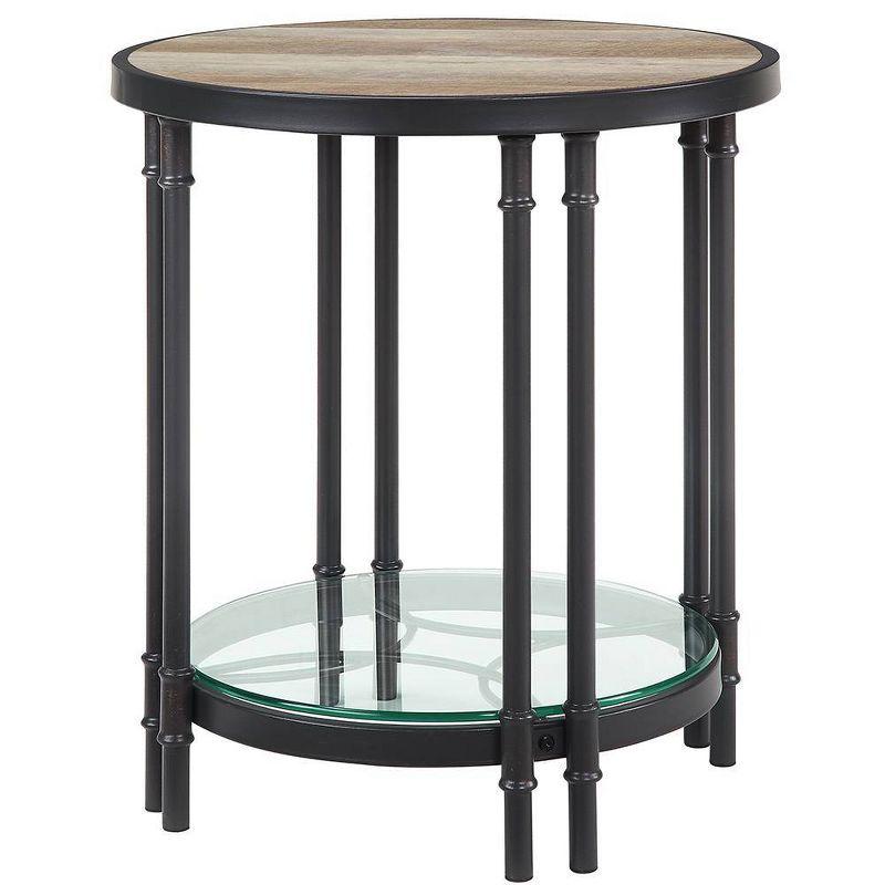 Acme Furniture Brantley 22" 1 Tier Shelf Accent Table Oak and Sandy Black: Round Beveled Edge, No Assembly Required