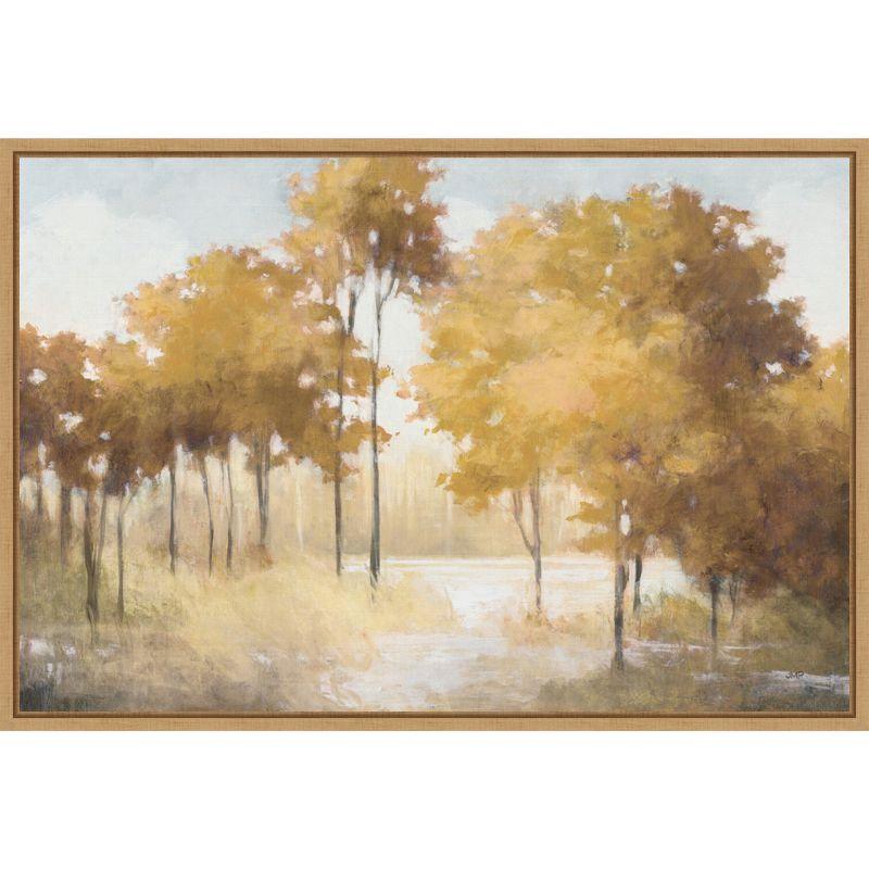 Autumn Lake Gold Landscape Canvas Print with Wooden Frame