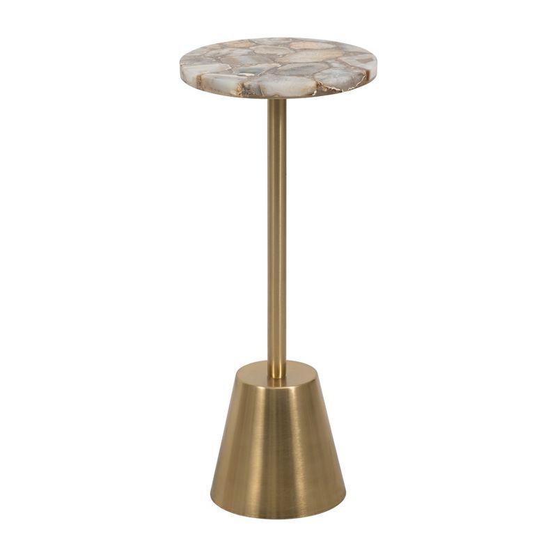 Gold Agate Top Round Metal Accent Table, 24"