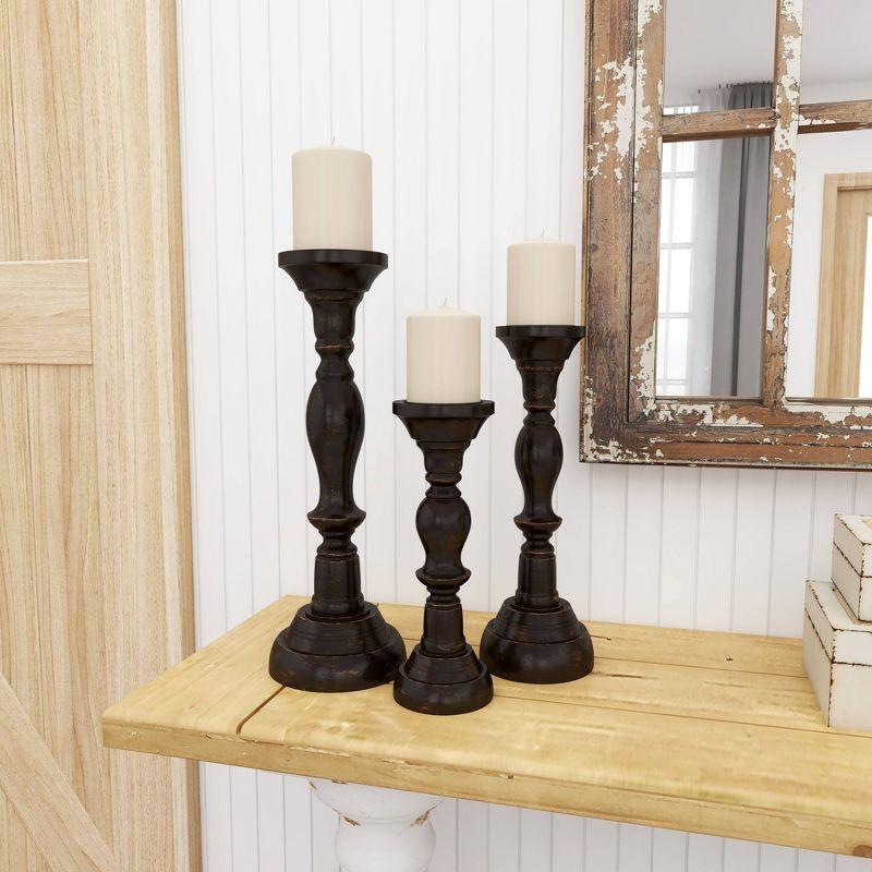 3 Piece Wood Tabletop Candlestick Set