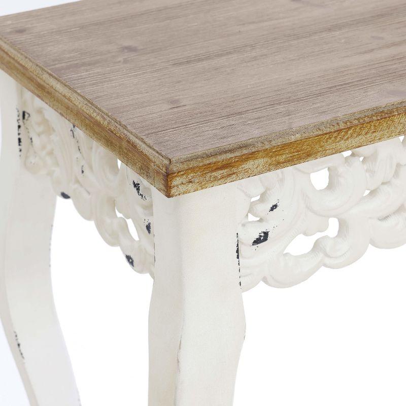 LuxenHome Victorian Off White and Natural Wood Console and Entry Table Off-White