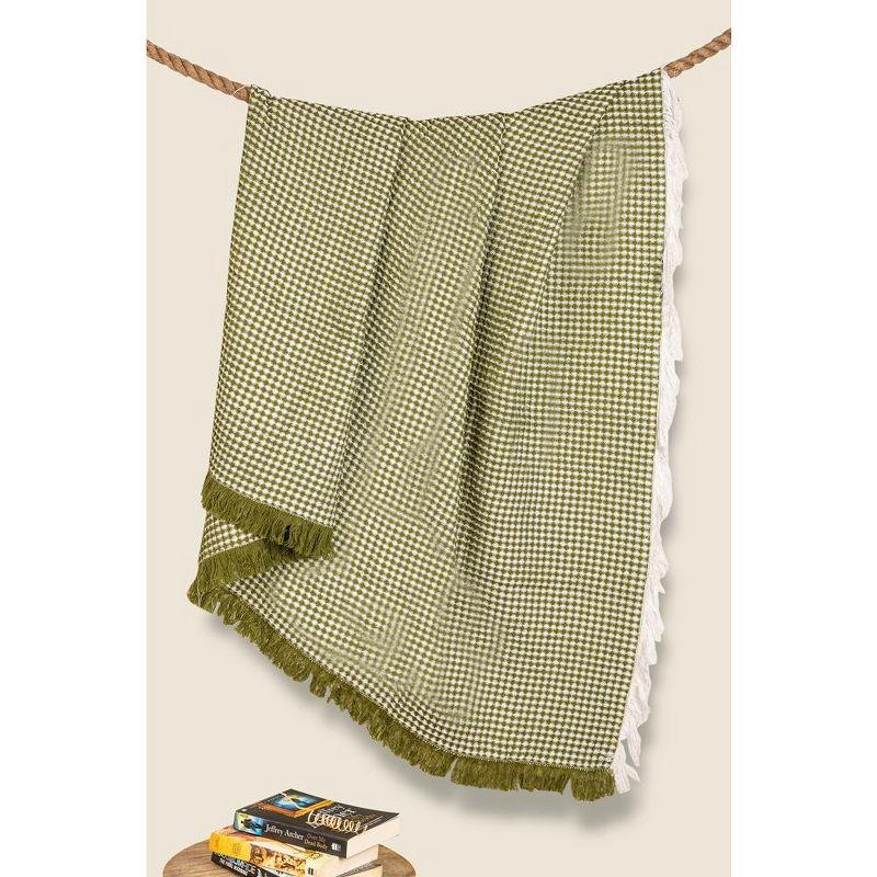 Eros Avocado Cotton Tasseled Throw Blanket 50x60