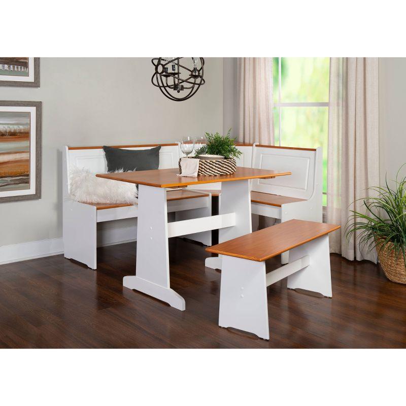 5pc Ardmore Breakfast Storage Corner Nook Dining Set Wood/White/Natural - Linon: Chic Farmhouse Style, Seats 6