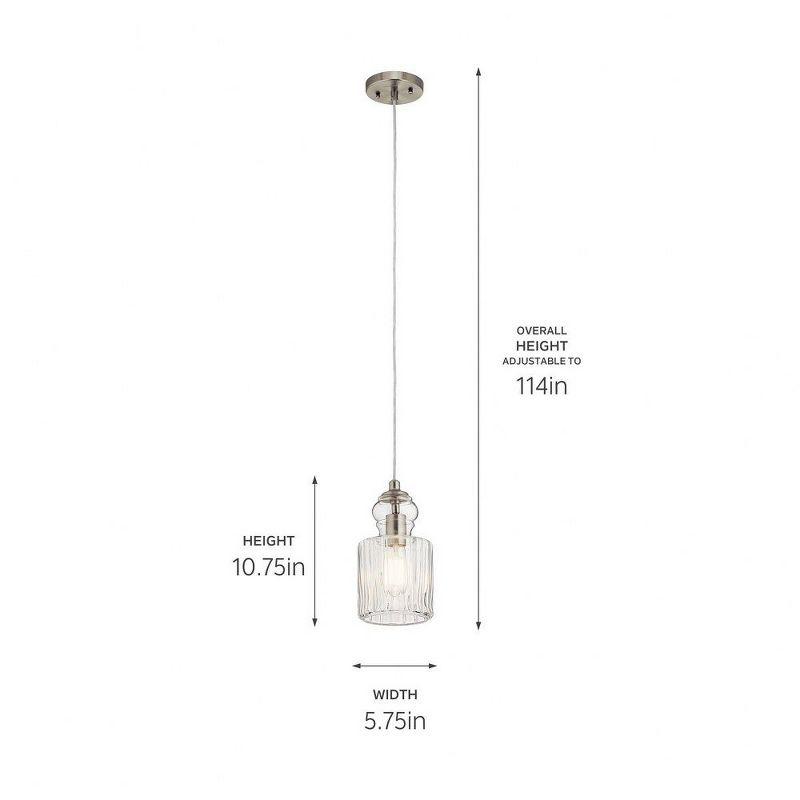 Riviera 10.75" 1 Light Pendant with Clear Ribbed Glass in Brushed Nickel