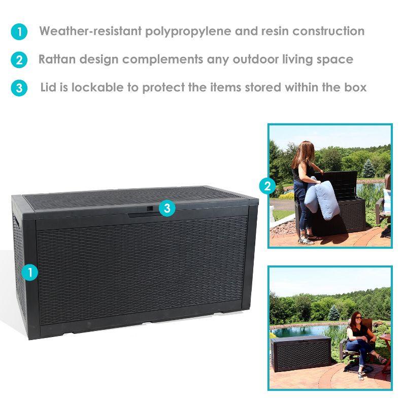 Sunnydaze Outdoor Deck and Patio Storage Box with Rattan Design - 100 Gal. - Phantom Gray