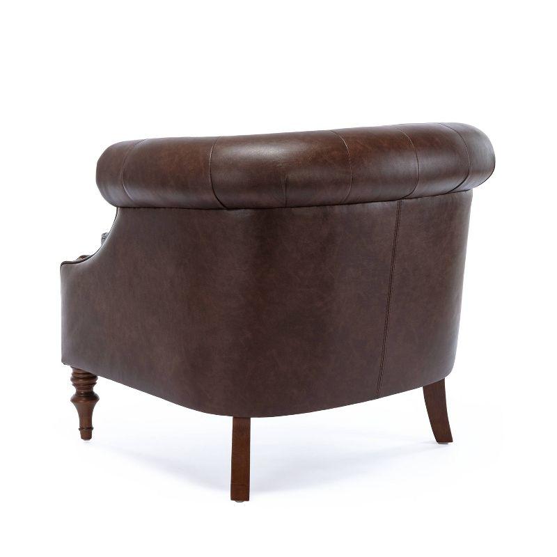 Chesterfield Brown Faux Leather Barrel Accent Chair