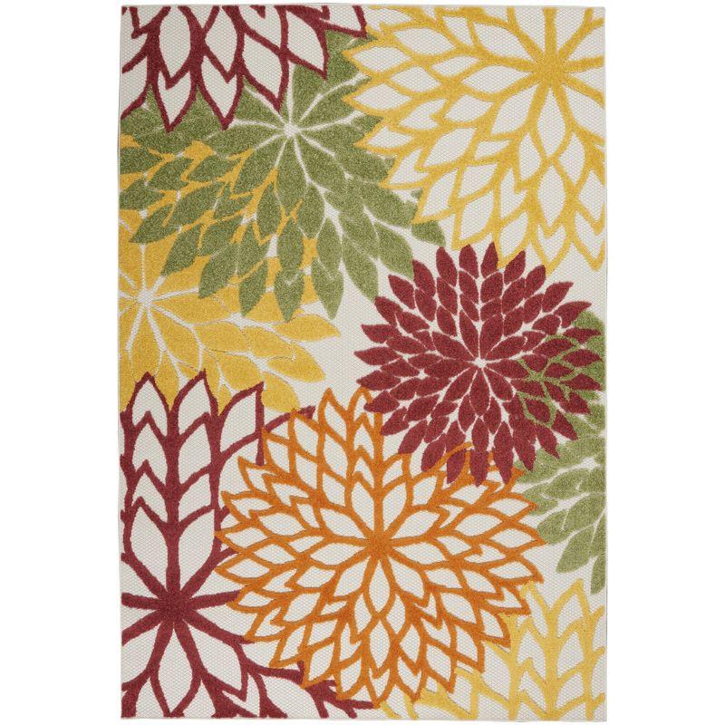 Tropical Aloha Floral Red Synthetic 4' x 6' Outdoor Rug