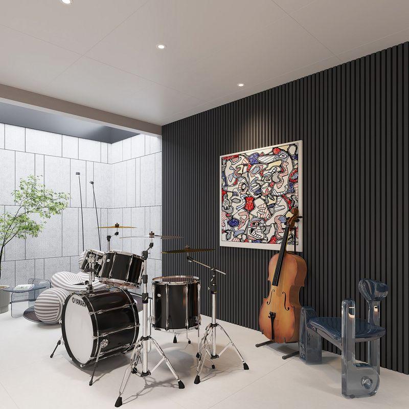 LOVMOR 0.83 in. x 7.87 ft. x 1 ft. Slat Wood Sound Absorbing Black(Black Felt) Decorative Wall Paneling 2-Pack