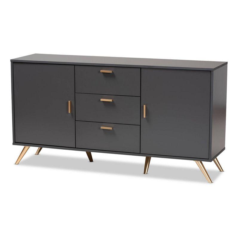 Contemporary Dark Grey Wood Sideboard with Gold Accents