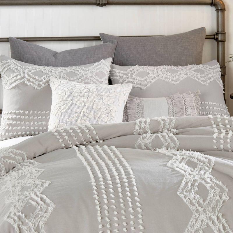 Modern Vintage Geo-Cut Cotton Sham in Grey