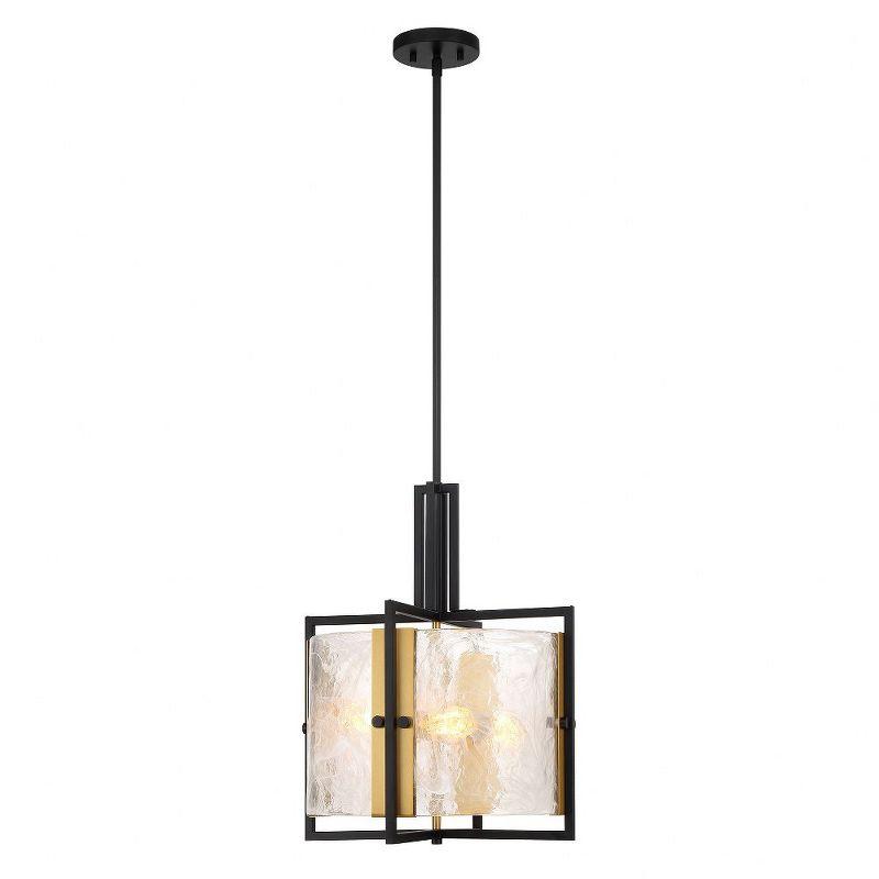 Hayward Matte Black and Warm Brass 3-Light Pendant with Strie Piastra Glass