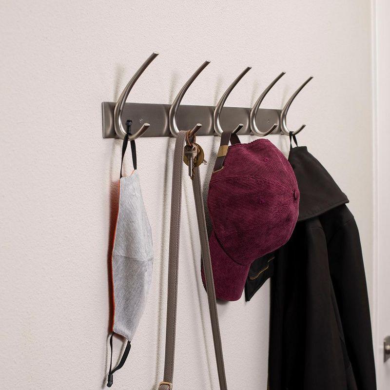 Brushed Nickel 5-Hook Coat and Hat Rack Set