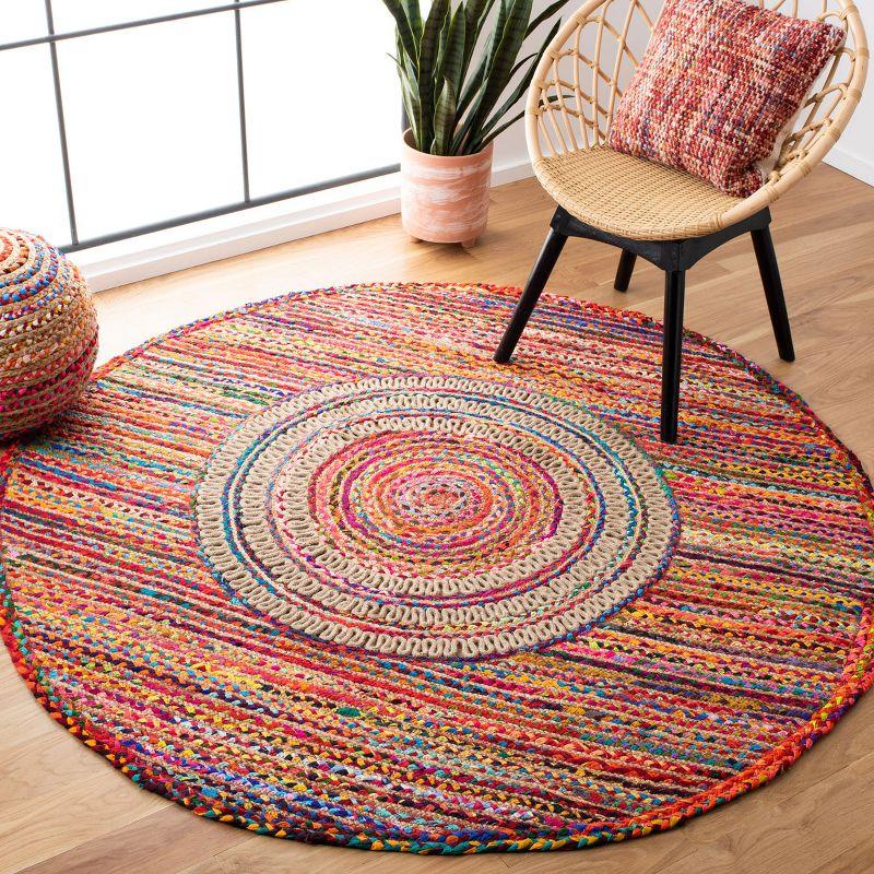 Handwoven Braided Reversible Round Rug in Red and Sage, 47"