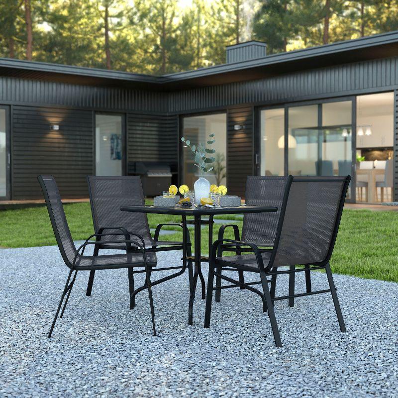 Black Steel and Glass 5-Piece Outdoor Dining Set