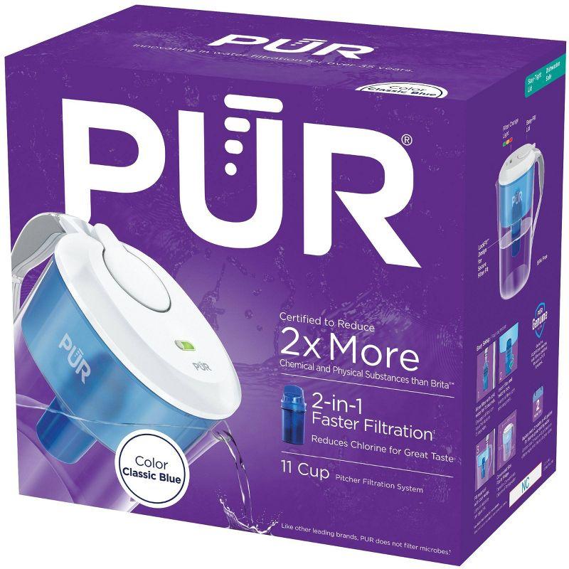 PUR 11 Cup Water Filtration Pitcher - Blue/White: BPA-Free, Filters Chlorine & Mercury, 40-Gallon Purifier, PUR Filter Compatible