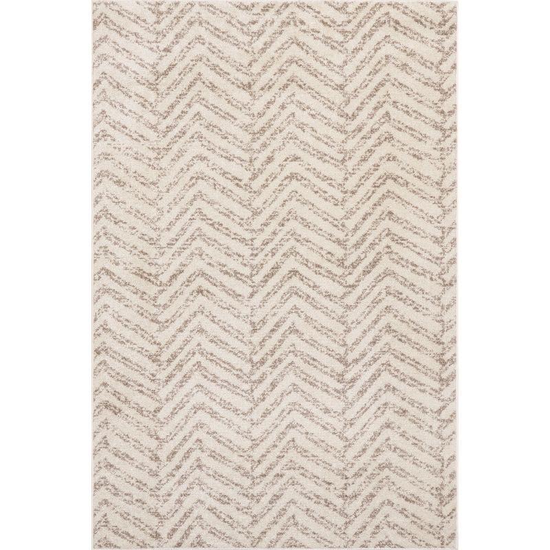 Beige Herringbone Pattern 4' x 6' Synthetic Area Rug