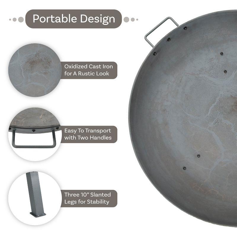 SunnyDaze Decor Union Round Wood-Burning Steel Finish Cast Iron Outdoor Raised Fire Pit Bowl