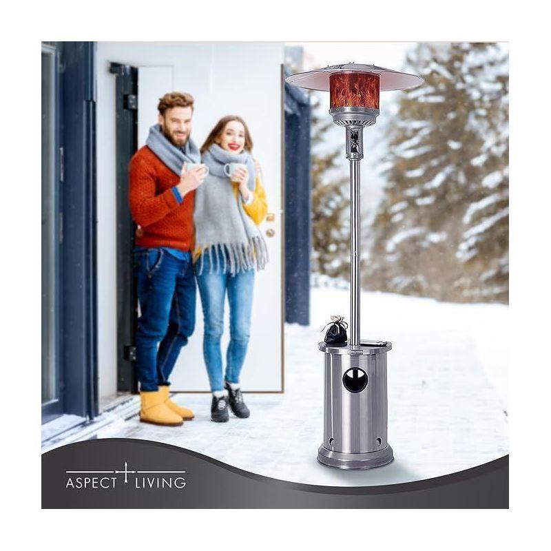 AspectLiving Patio Heater with Table 48,000 BTU Output Electronic Ignition System with Wheels- Stainless Steel