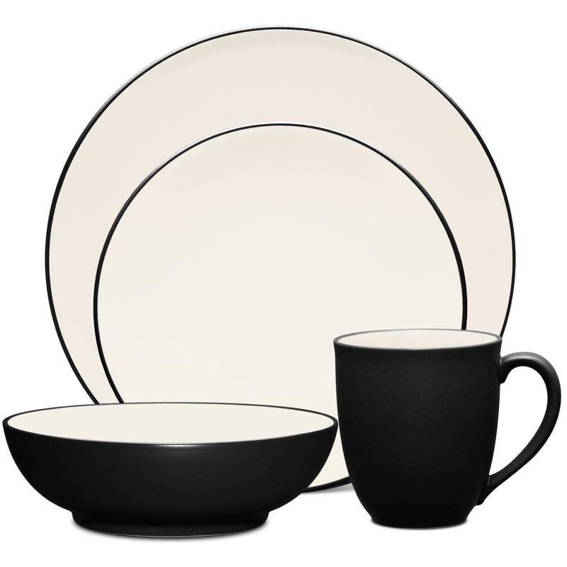 Matte Black and White Ceramic 4-Piece Dinnerware Set