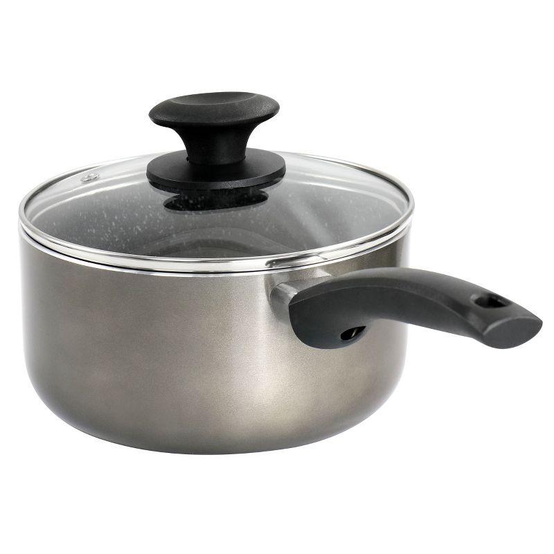 Oster 2.5 Quart Merrion Nonstick Aluminum Saucepan with Lid in Metallic Grey