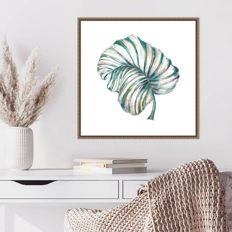 Island Leaf III Green and Pink Canvas Print with Bronze Frame