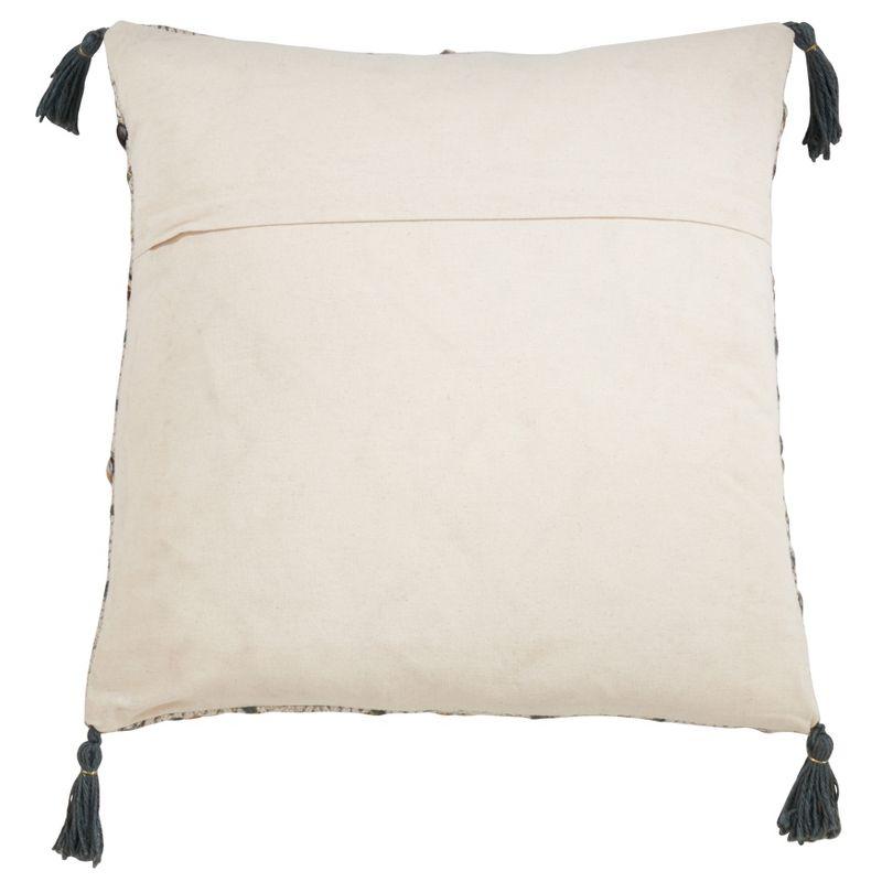 Clay and Multicolor Embroidered Cotton Pillow Cover with Tassels