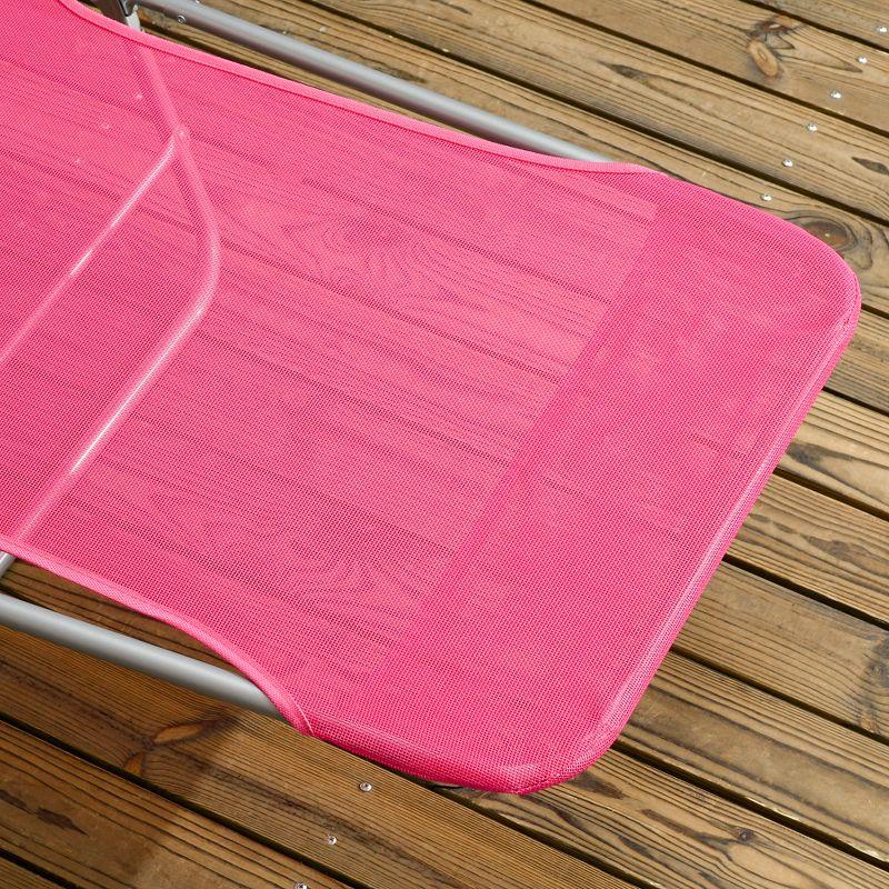 Outsunny Folding Chaise Lounge Pool Chairs, Set of 2 Outdoor Sun Tanning Chairs with Pillow, Five-Position Reclining Back for Beach, Pink