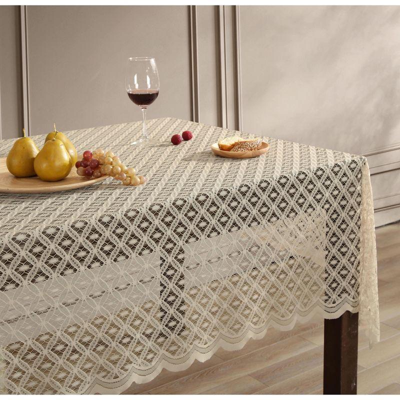 HLC.ME Alona Lace Fabric Table Cloth for Round Tables, Wrinkle Resistant, Patterned Scalloped Tablecloth - Linen, 70 Round