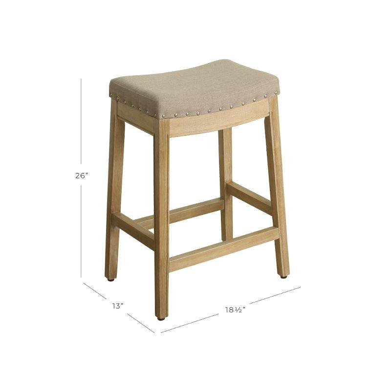 Saddle-Style Blake Backless Brown Wood Counter Stool with Nailheads