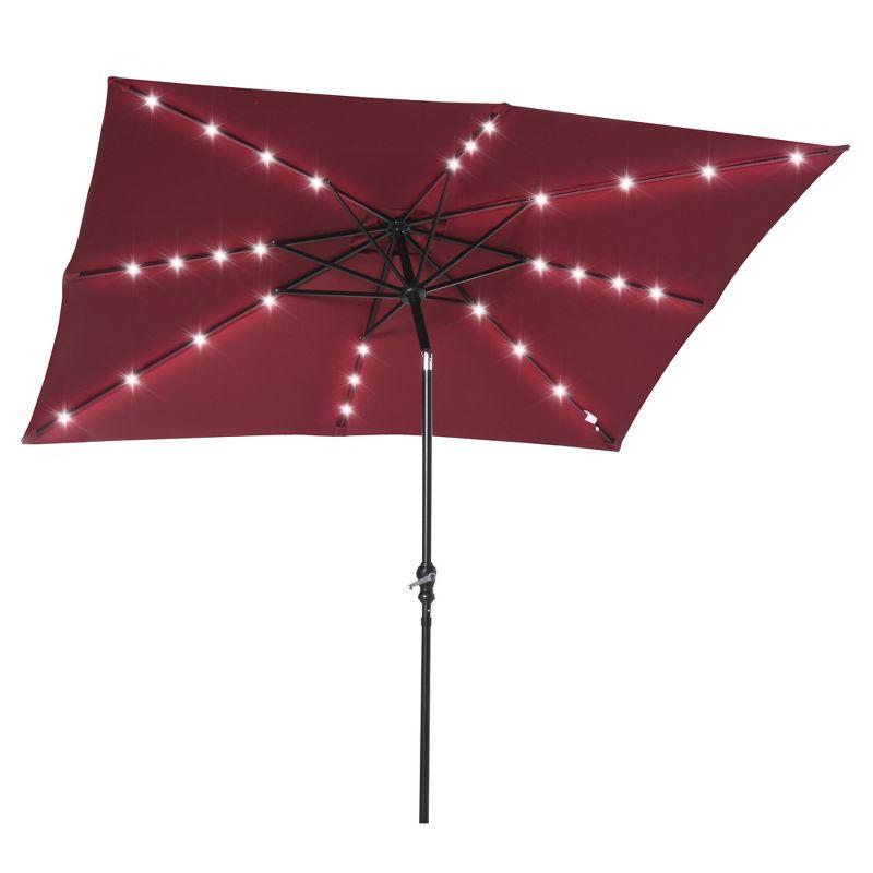 Outsunny 9' x 7' Solar Umbrella, LED Lighted Patio Umbrella for Table or Base with Tilt & Crank, Outdoor Umbrella for Backyard, Pool, Beach, Red