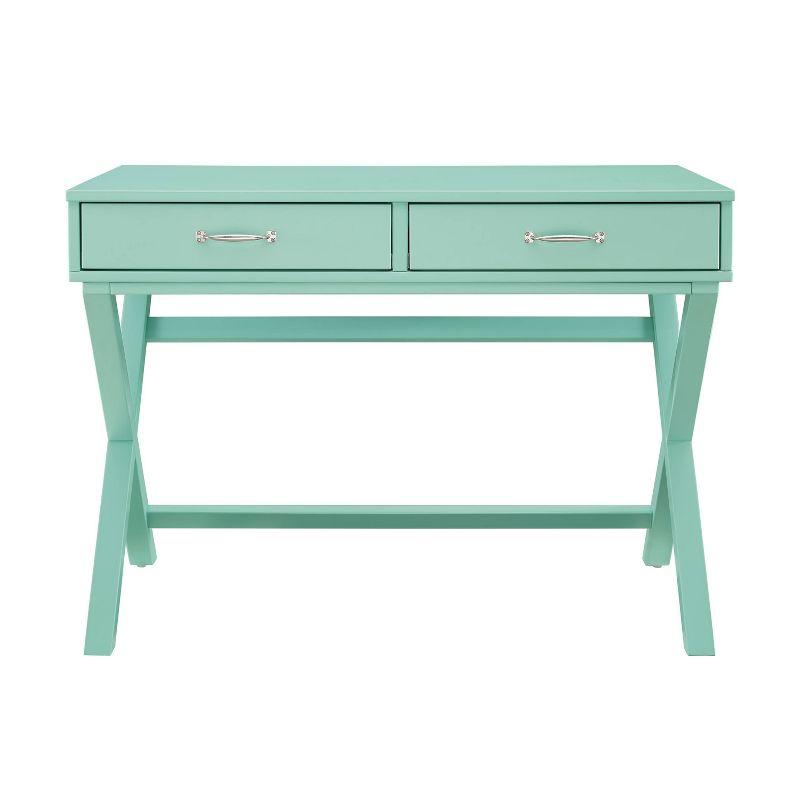 Penney Pine Turquoise Campaign-Style Desk with X-Frame Legs