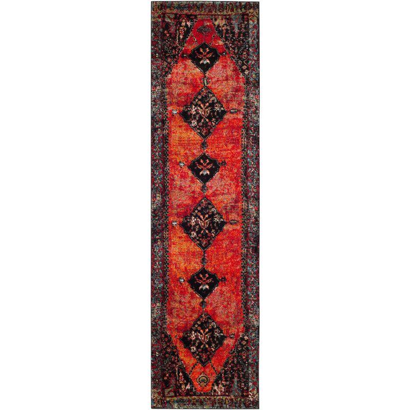 Vintage Orange and Multicolor Synthetic Runner Rug