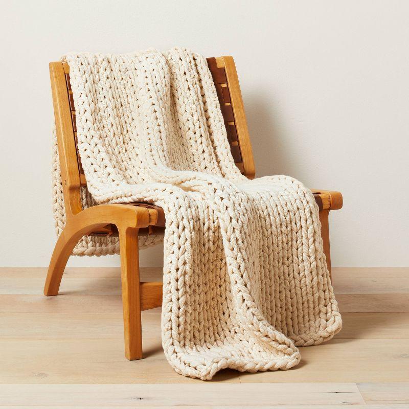 Oversized Natural Knitted Acrylic Bed Throw Blanket