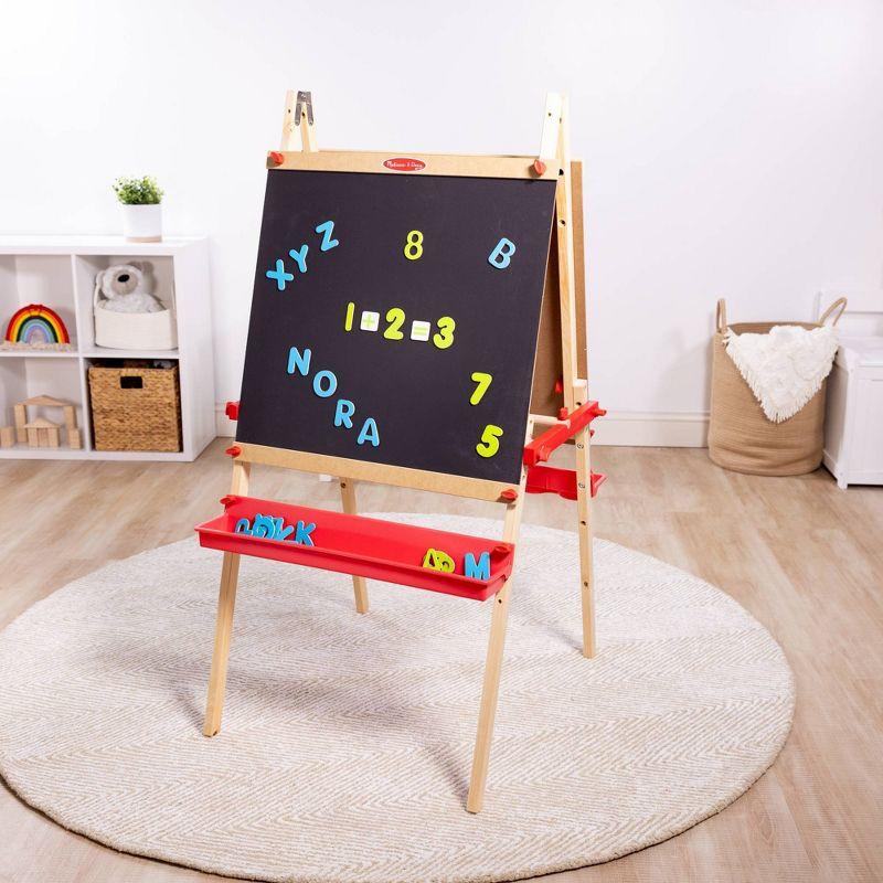 Deluxe Magnetic Wooden Art Easel with Chalkboard and Dry-Erase Board