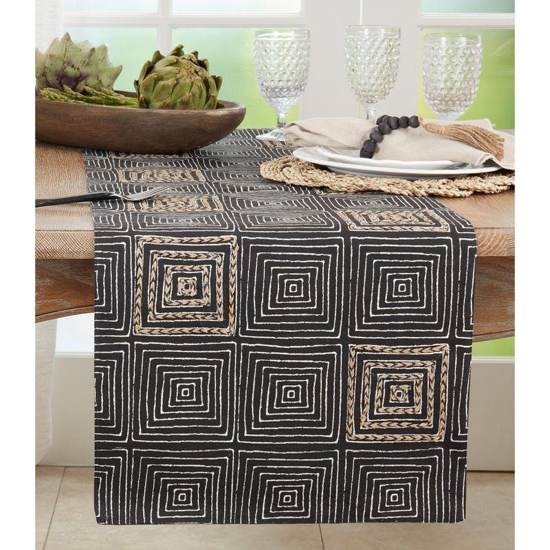 Saro Lifestyle Table Runner with Embroidered Maze Design, 16"x72", Black