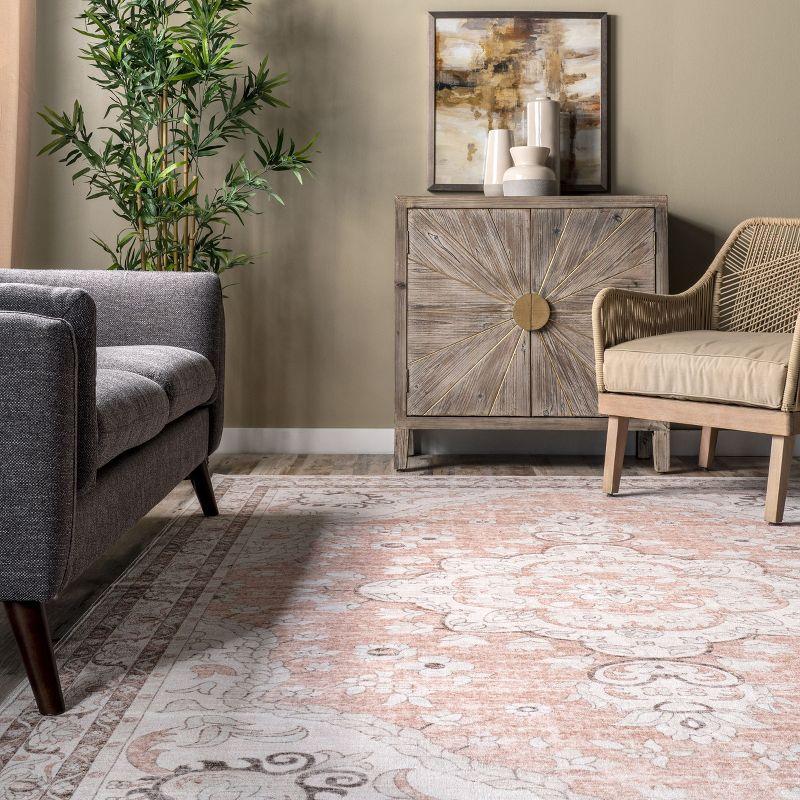 Nuloom Tracie Pet Friendly Machine Washable Floral Medallion Area Rug, 8' x 10', Peach