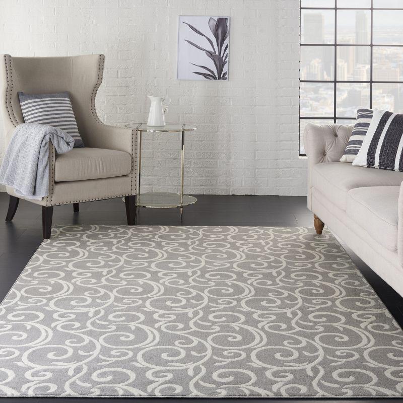 Nourison Grafix 6' x 9' Grey Area Rug Bohemian Contemporary Botanical by Nourison