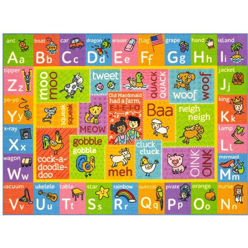 KC CUBS Boy & Girl Kids ABC Alphabet W/ Animals & Sounds Educational Learning & Fun Game Play Nursery Bedroom Classroom Rug Carpet, 5' 3" x 6' 6"