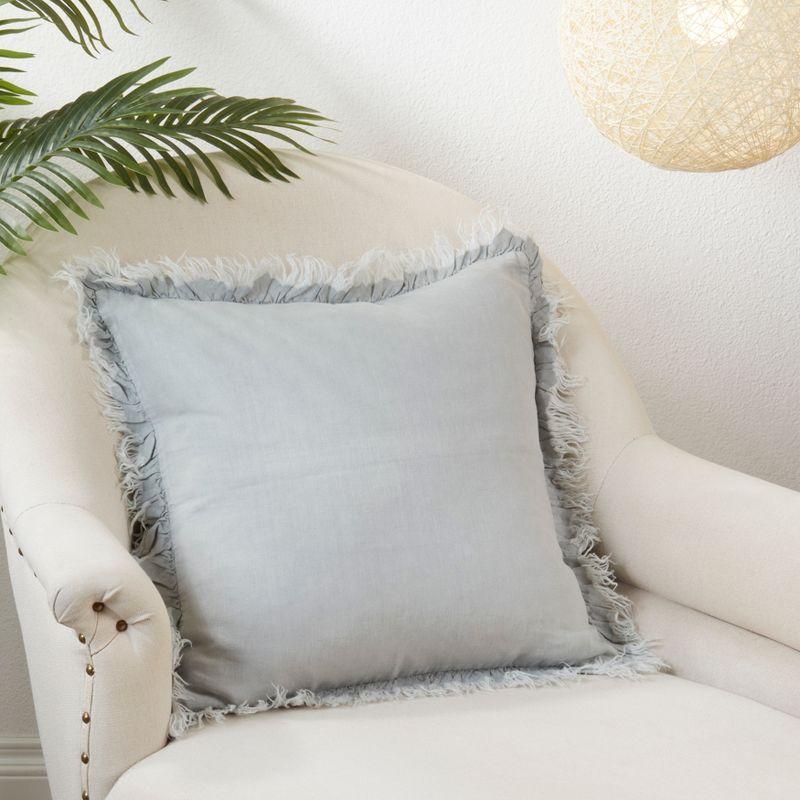 Saro Leona Collection Ruffled Linen Reversible Throw Pillow