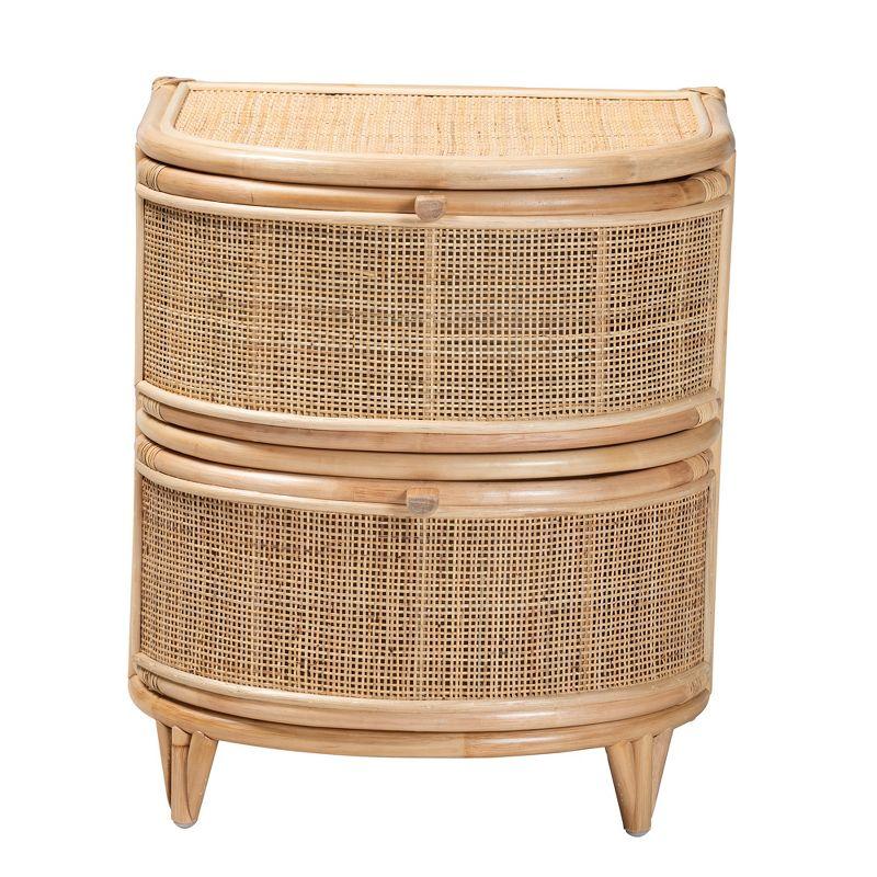 Natural Brown Rattan 2-Drawer Curved Nightstand