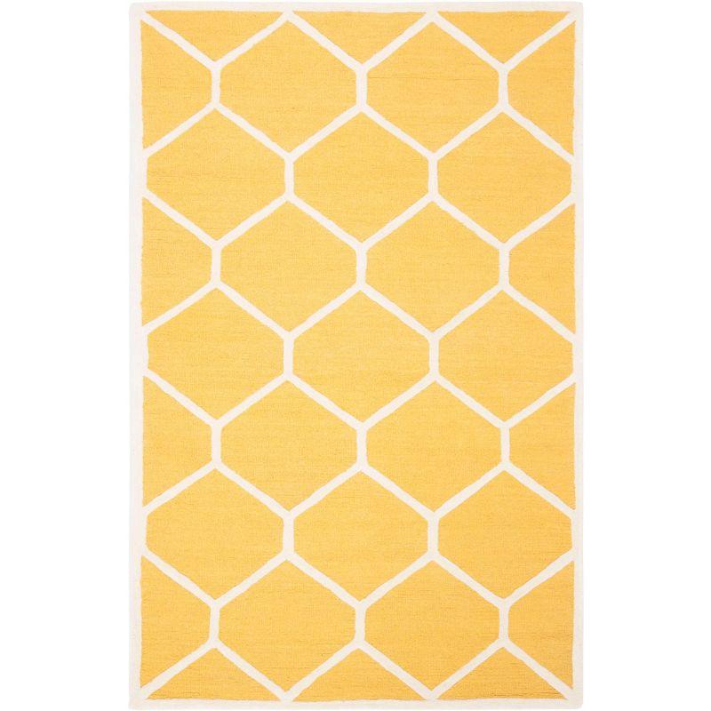 Gold and Ivory Geometric Hand-Tufted Wool Area Rug