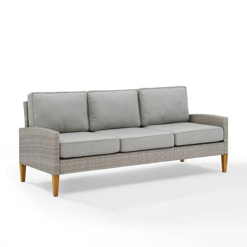 Gray Wicker and Steel Three-Seat Outdoor Sofa