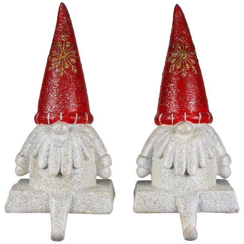 Festive Red Glittered Gnome Christmas Stocking Holders - Set of 2